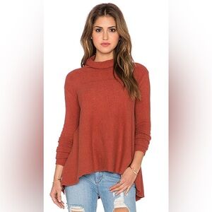 Free People Drape Sweater Women’s Large Orange Cowl‎ Neck Boho Chic Asymmetrical